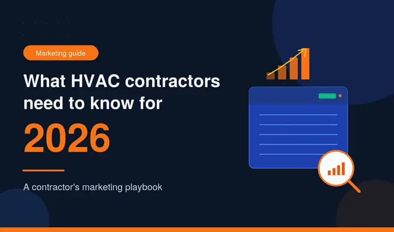 What HVAC contractors need to know for 2026 with a rising bar chart and SEO search icon