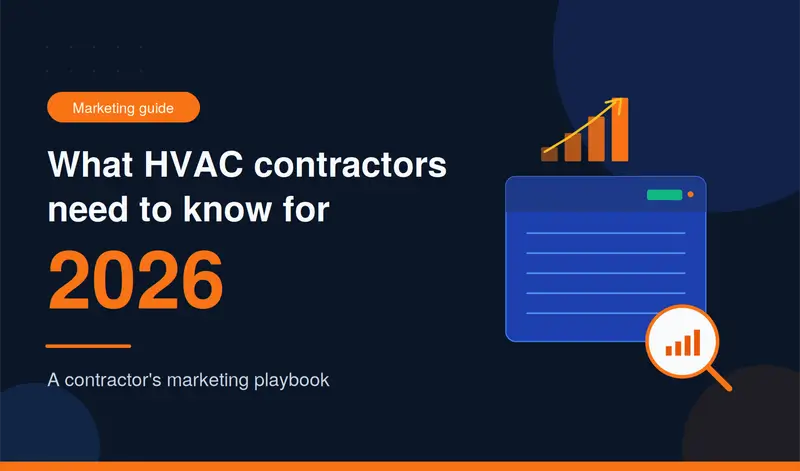 What HVAC contractors need to know for 2026 with a rising bar chart and SEO search icon