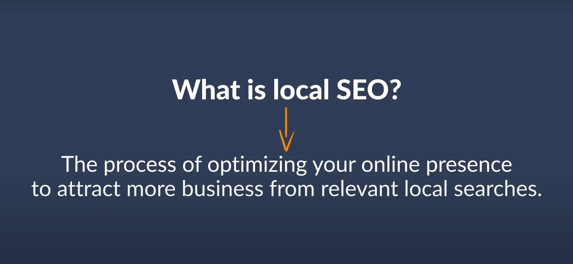 Graphic explaining local SEO, defining it as the process of optimizing your online presence to attract more business from relevant local searches, with a simple arrow pointing to the explanation.