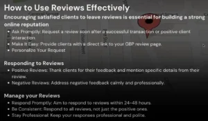 Guide on how to use Google Business Profile reviews effectively, featuring tips for requesting, responding to, and managing reviews to build a strong online reputation.